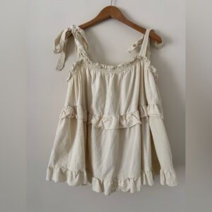 White Ruffle Trim Babydoll Tank Top – Flowy Cotton Summer Top XL–3X